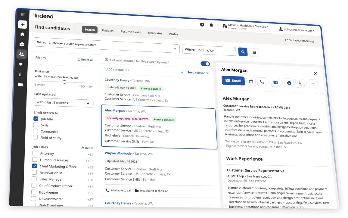 Indeed sourcing product interface
